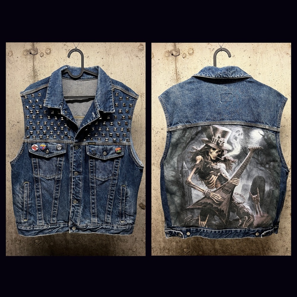 Vintage Denim Studded Jacket (Size L)